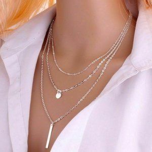 Trendy Elegant Silver Multi layer crystal necklace